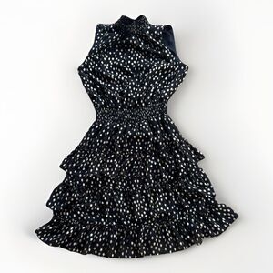 MSK Petite Black Tiered Halter Dress Gold Polka Dots Size PS